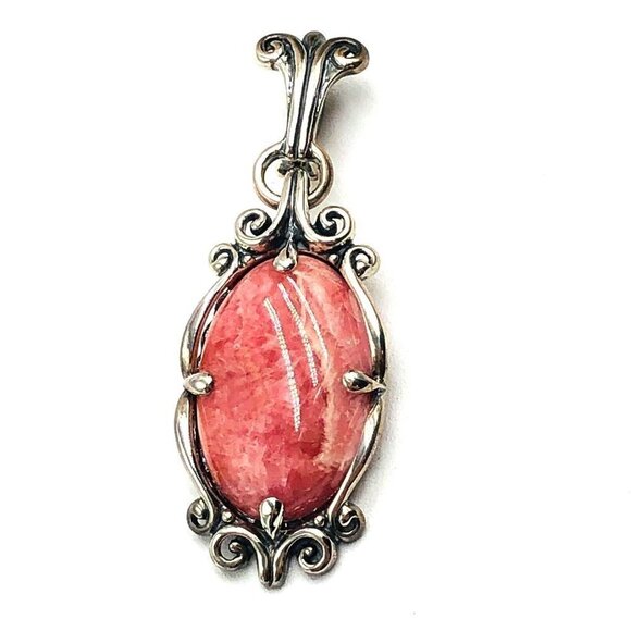 Carolyn Pollack Pink Rhodochrosite Gemstone Sterling Silver Pendant - Picture 2 of 3